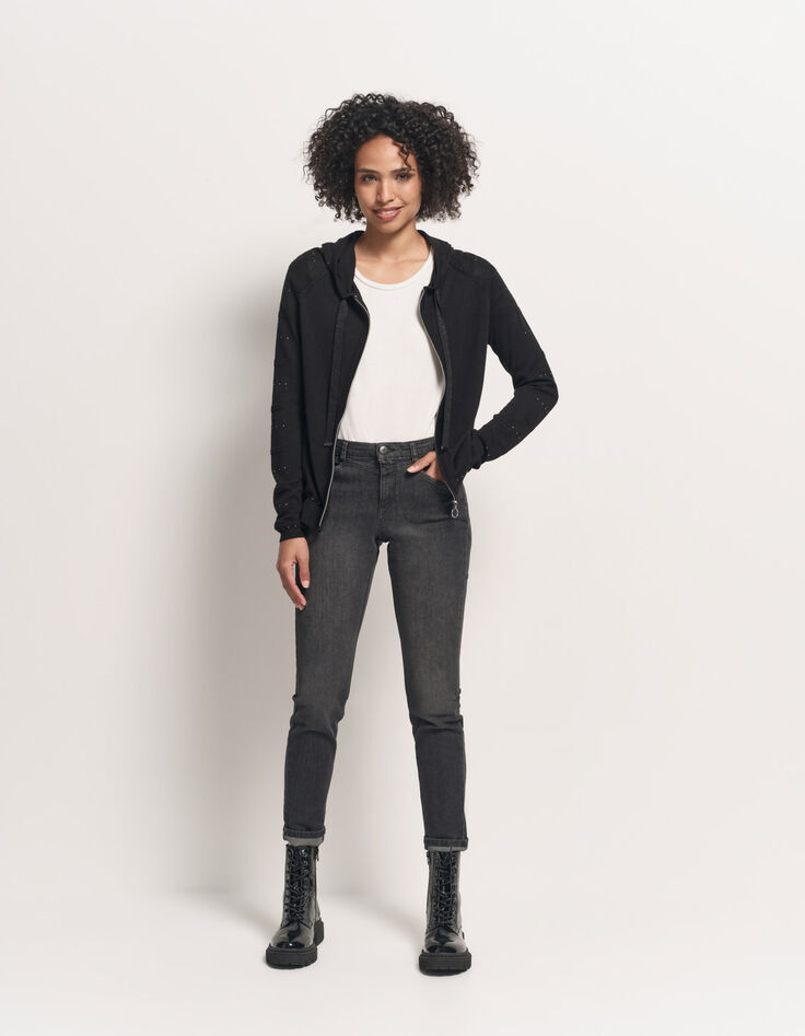 TAÏGA - Cardigan noir à capuche et clous-6