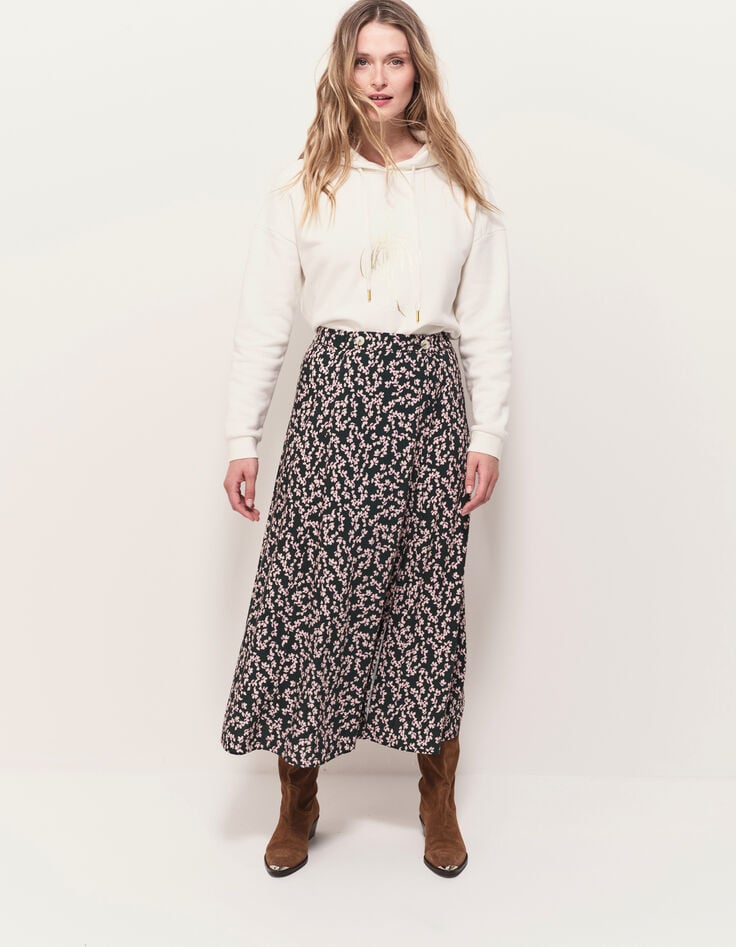 JACA - Jupe midi verte imprimé minimaliste floral-7