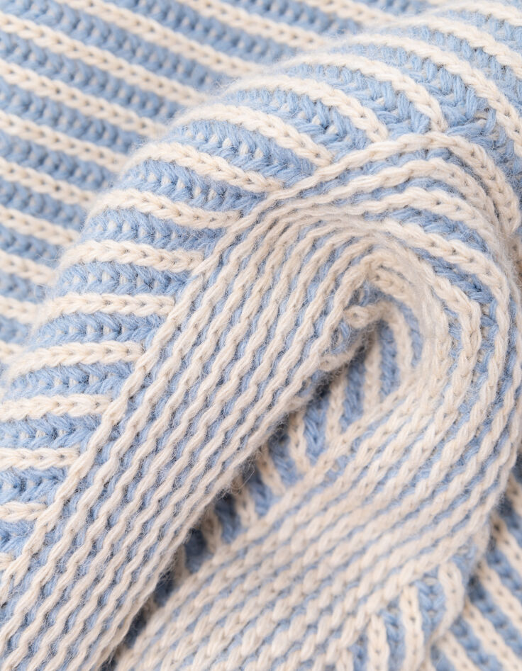TOKAYA - Pull col roulé bleu tricot côtelé bicolore-7