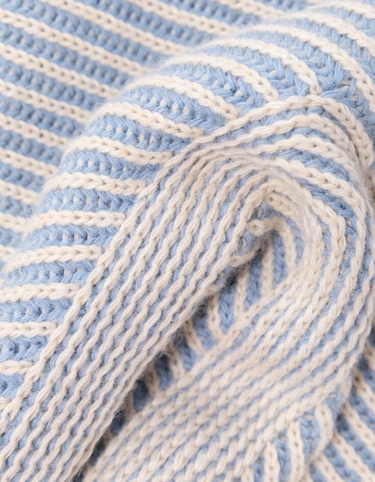 TOKAYA - Pull col roulé bleu tricot côtelé bicolore-7 TOKAYA - Pull col roulé bleu tricot côtelé bicolore-7