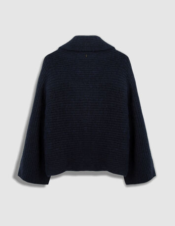 TOPAZ - Pull bleu tricot c&ocirc;tel&eacute; col roul&eacute;-2