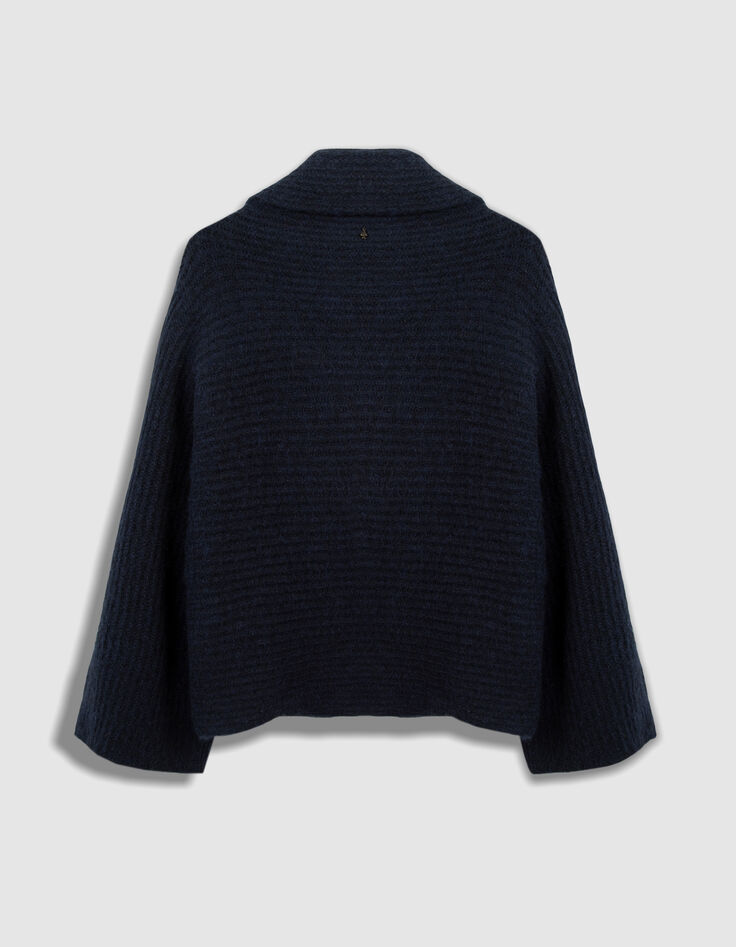 TOPAZ - Pull bleu tricot c&ocirc;tel&eacute; col roul&eacute;-2