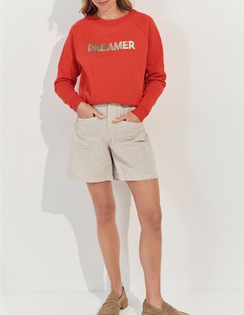 MURILO - Sweat orange coton bio message m&eacute;tallis&eacute; -6