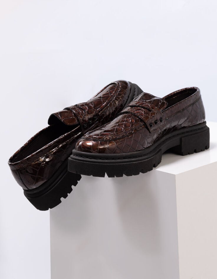 O.MAYA - Mocassins marron cuir verni embossé croco-4 O.MAYA - Mocassins marron cuir verni embossé croco-4