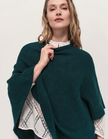 ALAMO - Poncho vert tricot col rond-2