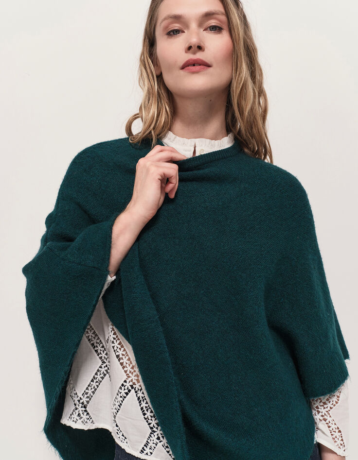 ALAMO - Poncho vert tricot col rond-2 ALAMO - Poncho vert tricot col rond-2