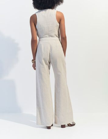 PAULINO - Pantalon de costume beige chin&eacute; en lin et coton -2