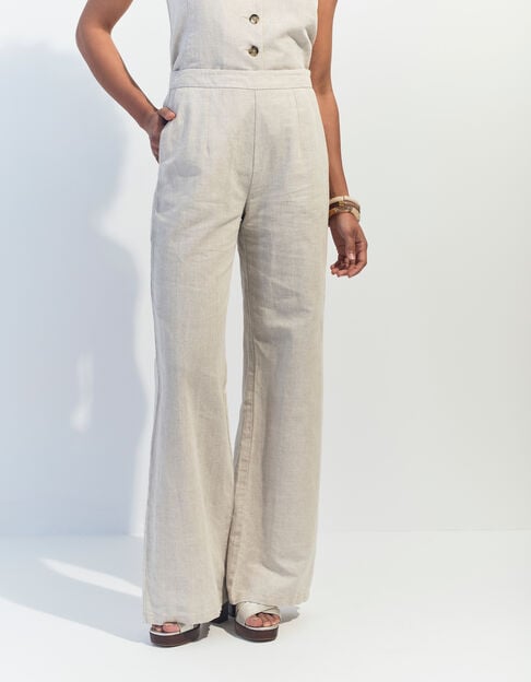 PAULINO - Pantalon de costume beige chiné en lin et coton  - One Step