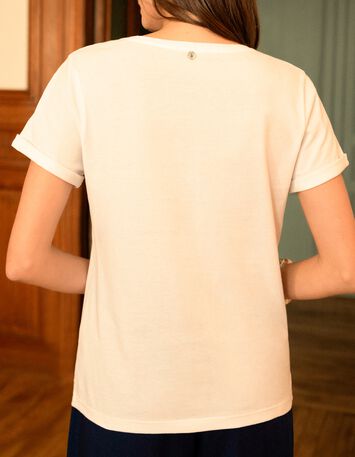 MARCO - T-shirt blanc coton bio message bleu m&eacute;tallis&eacute; -2