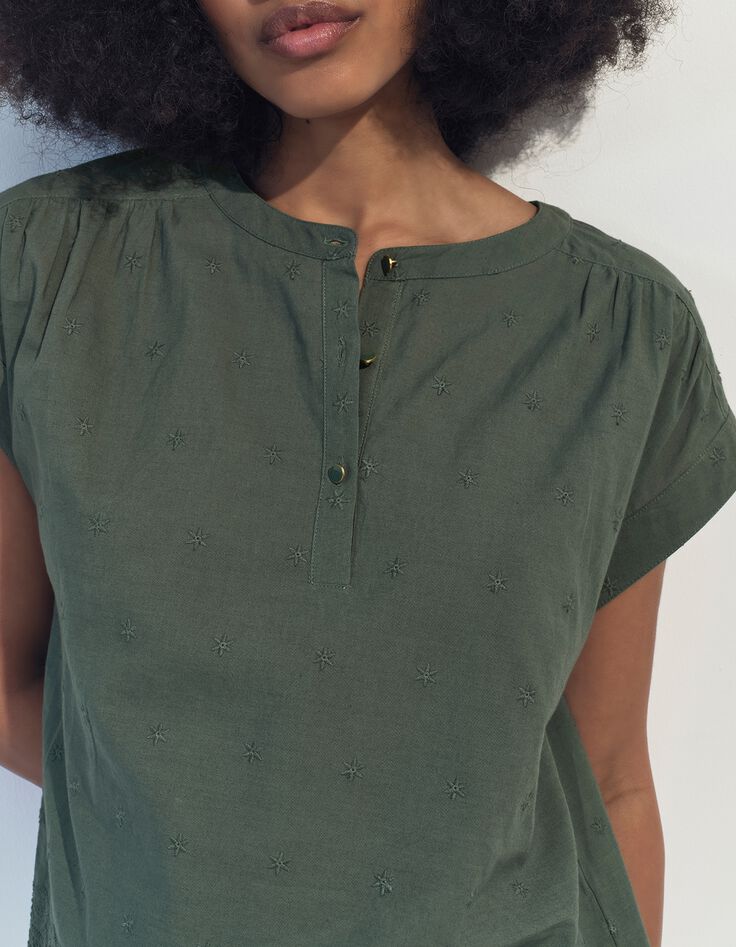 CONOR - Top vert upcycl&eacute; broderies &eacute;toiles -2