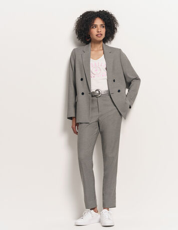 VANDA - Veste de costume bleue motif pied de puce-5