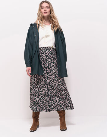JACA - Jupe midi verte imprimé minimaliste floral-1