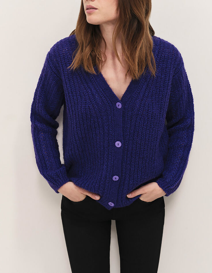 TIM  - Cardigan purple tricot &agrave; encolure V profonde-2