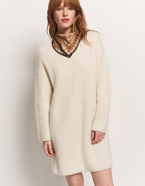 ROSEMAY - Robe pull écrue tricot côtelé - One Step