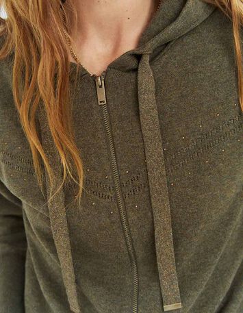 TARA - Cardigan kaki zippé à capuche-3