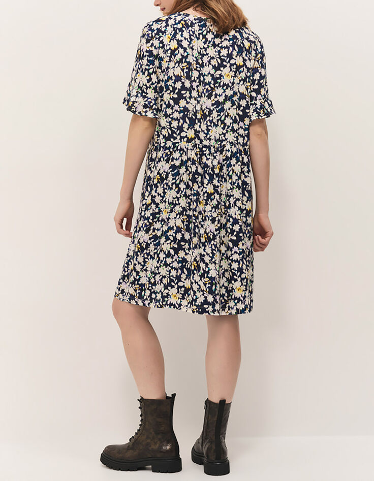 RANDY - Robe marine à imprimé illusion florale-4