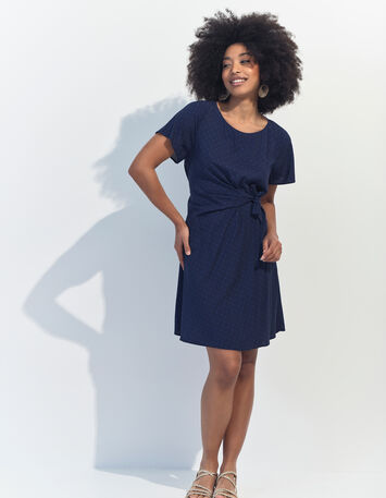 RAMI - Robe bleue Lenzing Ecovero minimaliste carrés-1