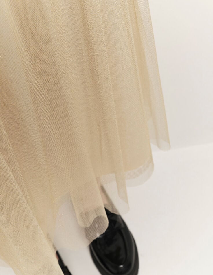 JOSEPHA - Jupe longue coloris champagne en tulle pailleté-4