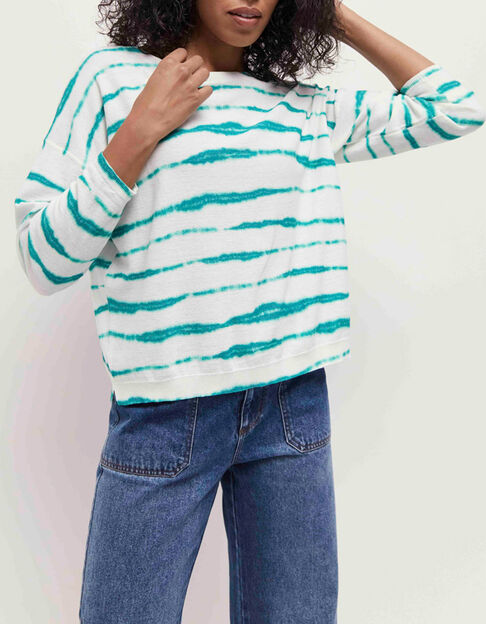 TECLA - Pull jungle green tricot à motif rayures flous - One Step