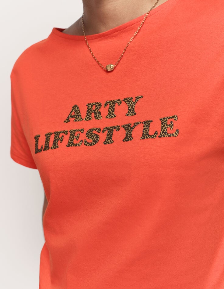 MAGICA - T-shirt orange coton bio message léopard-4 MAGICA - T-shirt orange coton bio message léopard-4