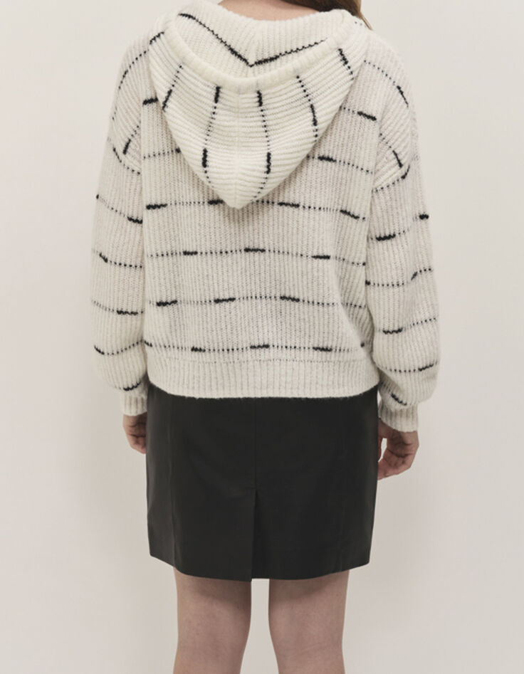TWILL  - Pull &agrave; capuche ivoire tricot motif rayures noires-5