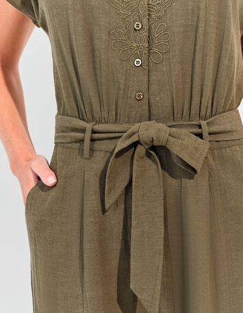RIO - Combinaison kaki lin m&eacute;lang&eacute; broderies plac&eacute;es-4