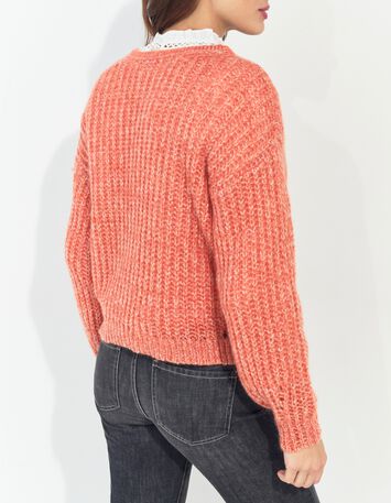TIAGO - Pull orange tricot r&eacute;versible devant/dos -3
