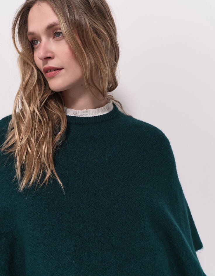ALAMO - Poncho vert tricot col rond-4 ALAMO - Poncho vert tricot col rond-4