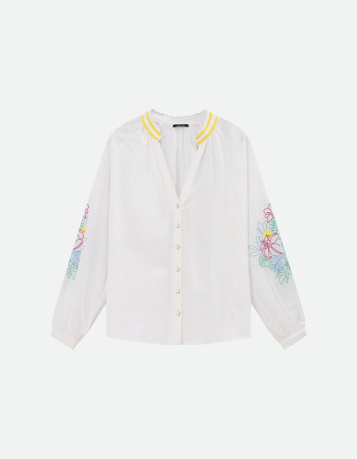 CORACAO - Chemise blanche broderies plac&eacute;es -6