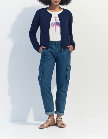 MARINO - Cardigan bleu coton bio zipp&eacute; maille matelass&eacute;e -7