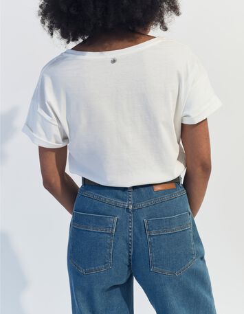 MUM - T-shirt &eacute;cru coton bio danseuse orange paillet&eacute; -3