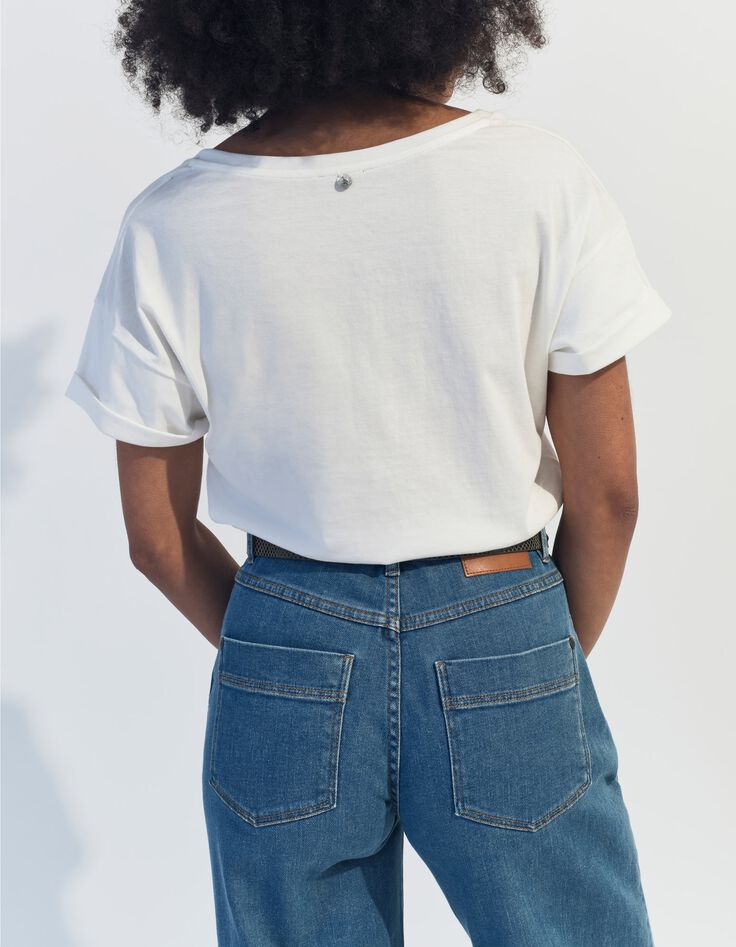 MUM - T-shirt &eacute;cru coton bio danseuse orange paillet&eacute; -3