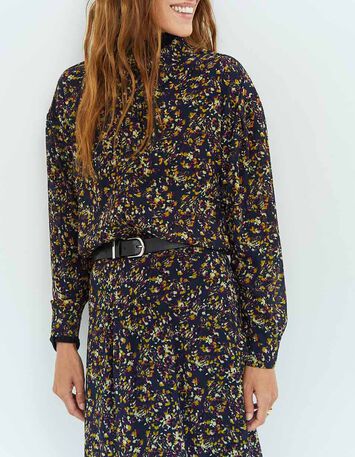 CHIYOKO - Chemise marine polyester recyclé fleuries-2