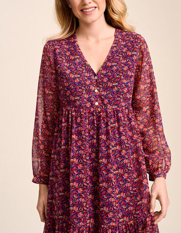 RAMA - Robe grenat manches 3/4 imprimé mosaïque romantique-3