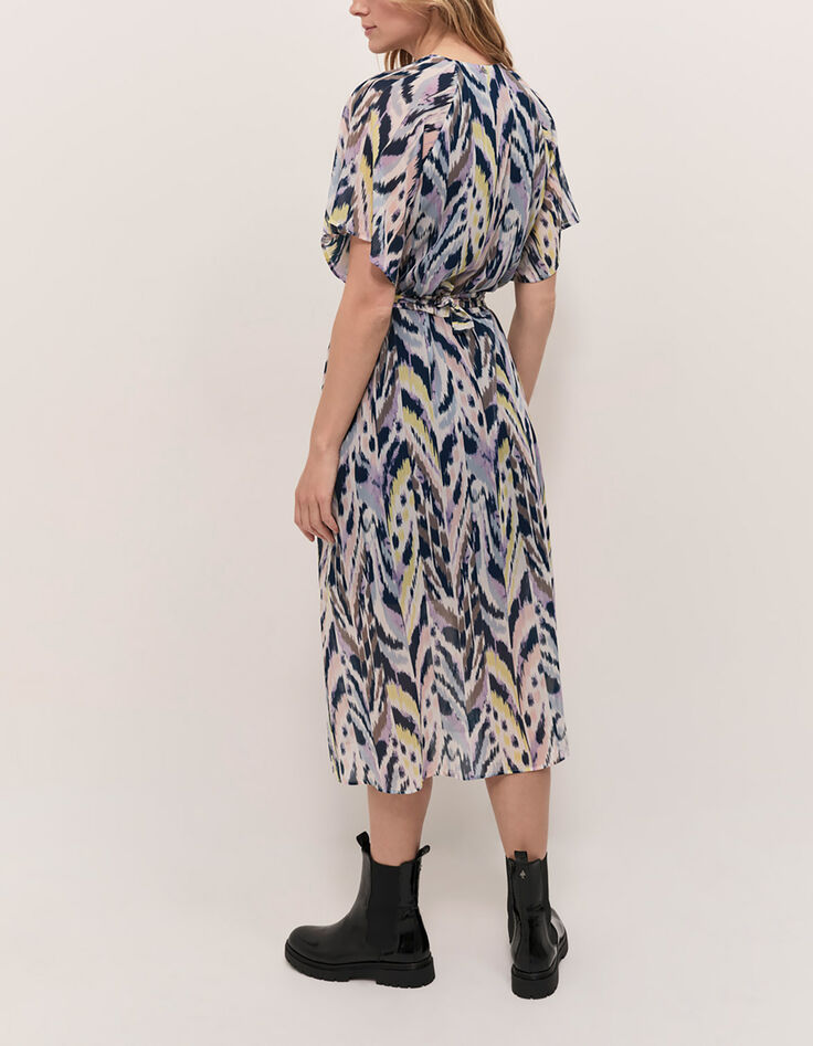 RADKA - Robe midi écrue à imprimé ikat luminescent-5