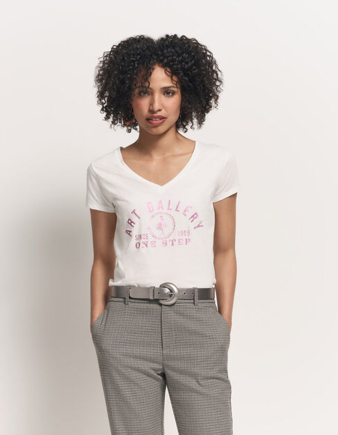 MARS - T-shirt blanc coton bio message rose - One Step