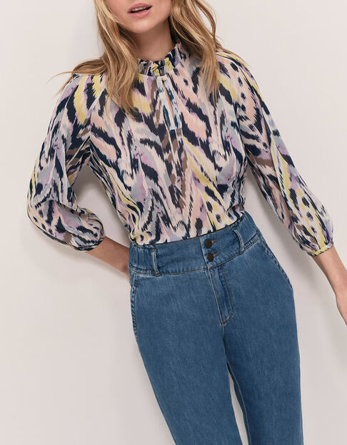 CARTER - Top écru à imprimé ikat luminescent - One Step