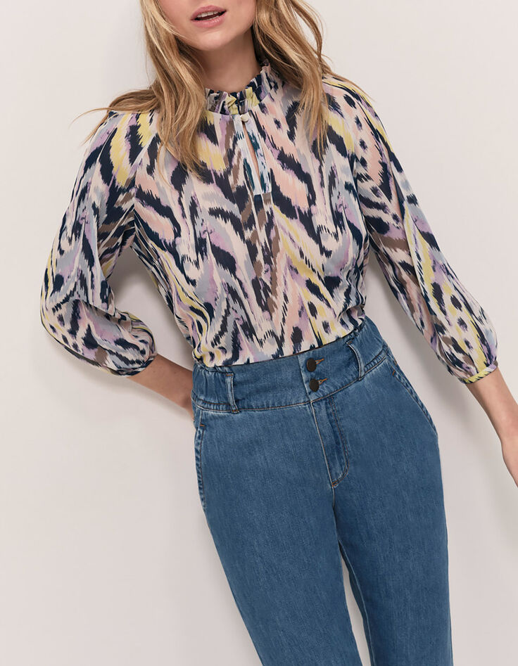 CARTER - Top écru à imprimé ikat luminescent-1 CARTER - Top écru à imprimé ikat luminescent-1