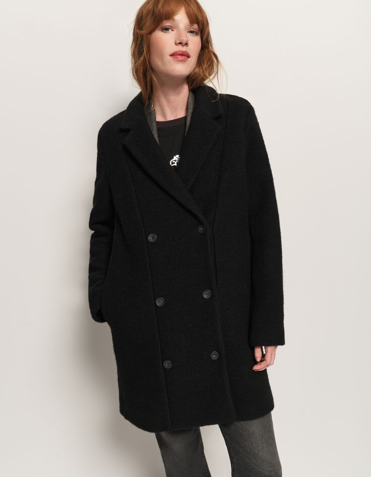 DATURA - Manteau noir laine bouillie-2