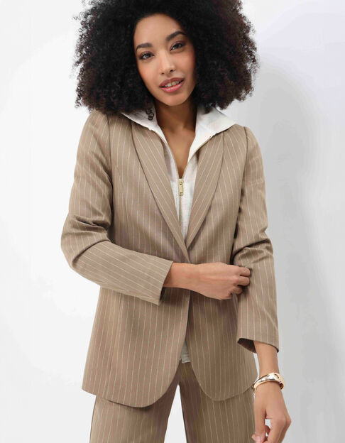 VITO - Veste de costume beige rayures tennis lurex - One Step