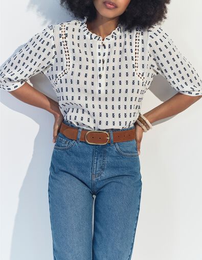 CLAUDIA - Top blanc jacquard minimaliste  - One Step