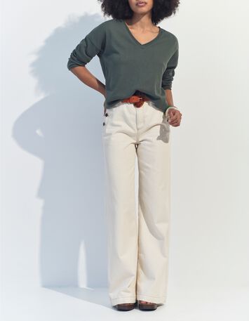 TZAR - Pull vert coton bio tricot Intarsia danseuse au dos-6
