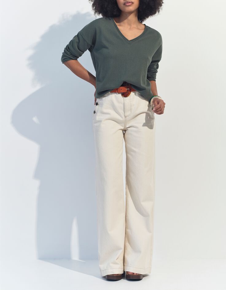 TZAR - Pull vert coton bio tricot Intarsia danseuse au dos-6