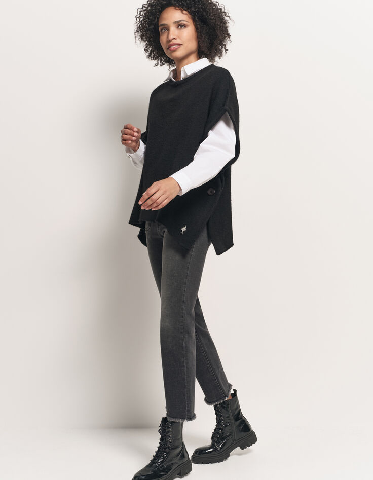 ADA - Poncho noir tricot boutons côtés-2 ADA - Poncho noir tricot boutons côtés-2