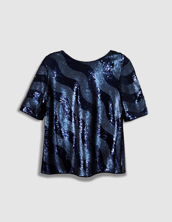 CYRUS - Top marine brod&eacute; sequins r&eacute;versible devant/dos-1