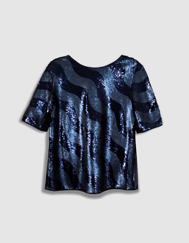 CYRUS - Top marine brod&eacute; sequins r&eacute;versible devant/dos-1