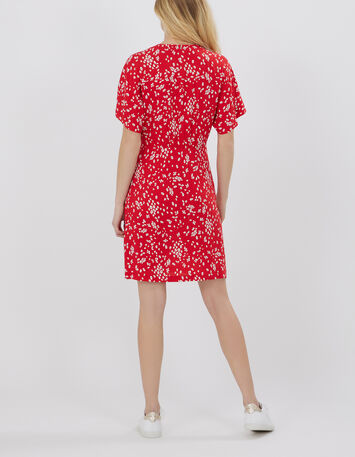 RAVEN - Robe cerise à imprimé fleurs abstraites-2