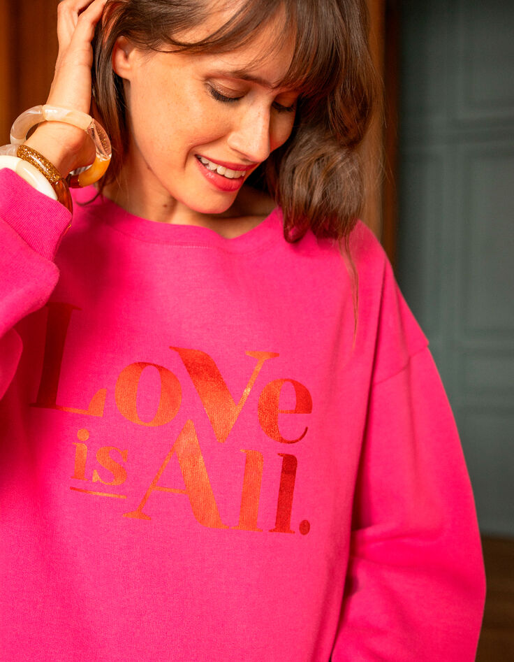 MERAKI - Sweat rose message rouge métallisé -2 MERAKI - Sweat rose message rouge métallisé -2