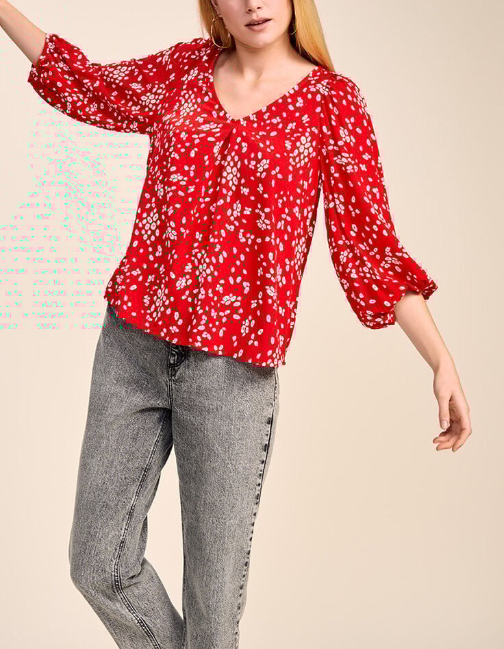 CHAPMAN - Blouse cerise à imprimé fleurs abstraites-2
