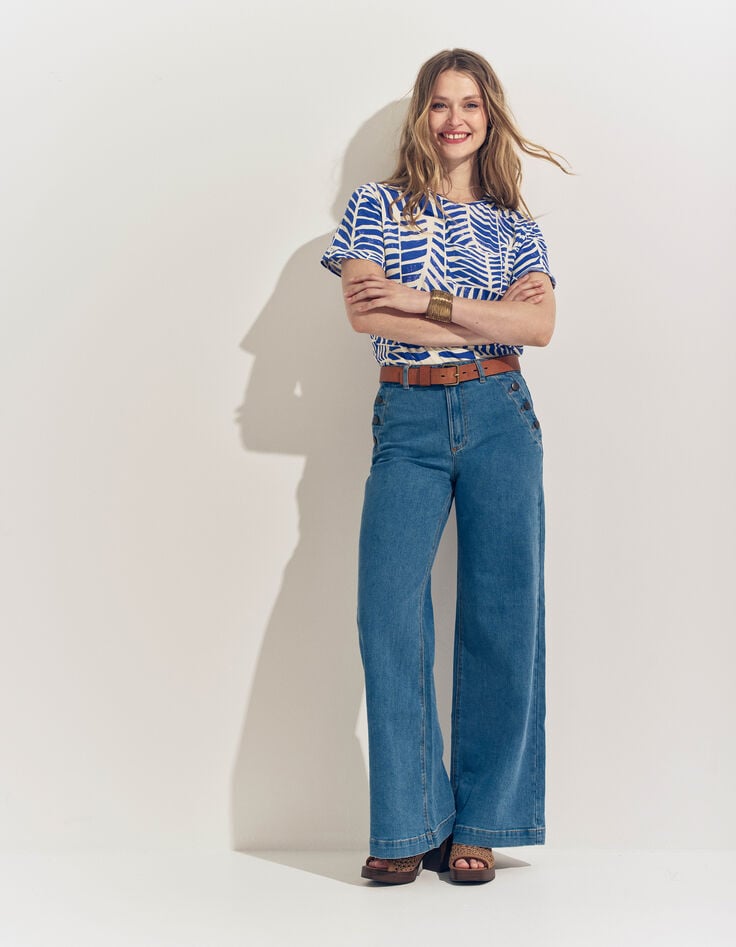 MANARA- T-shirt bleu coton bio imprimé tropic chic-5 MANARA- T-shirt bleu coton bio imprimé tropic chic-5